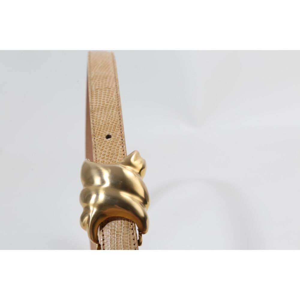 VINTAGE CARLISLE Women's Lizard Embossed Leather Belt Ornate Gold Buckle Size M - Picture 5 of 6